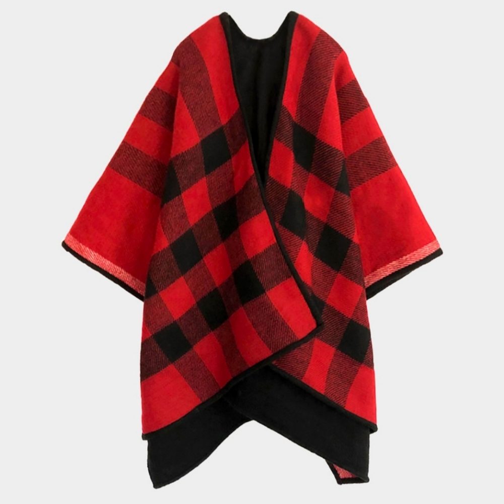 CHECK-HER VIBE REVERSIBLE PONCHO